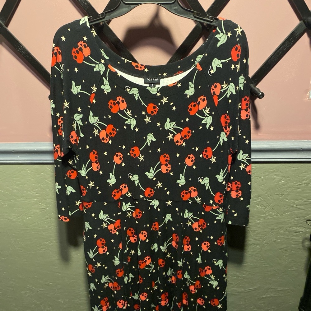 Torrid Mini Studio Luxe Ponte Skull Cherry Babydoll Dress